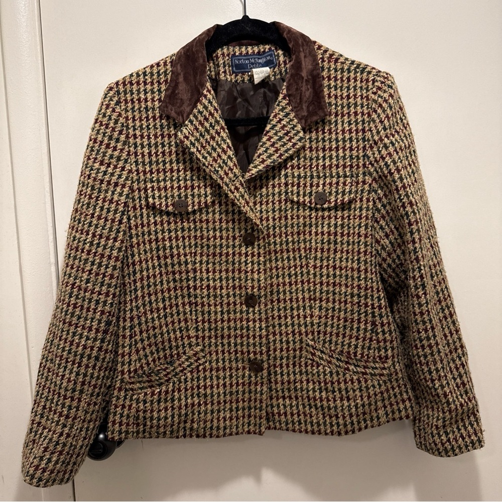 Norton McNaughton Houndstooth Blazer Brown Velvet Collar